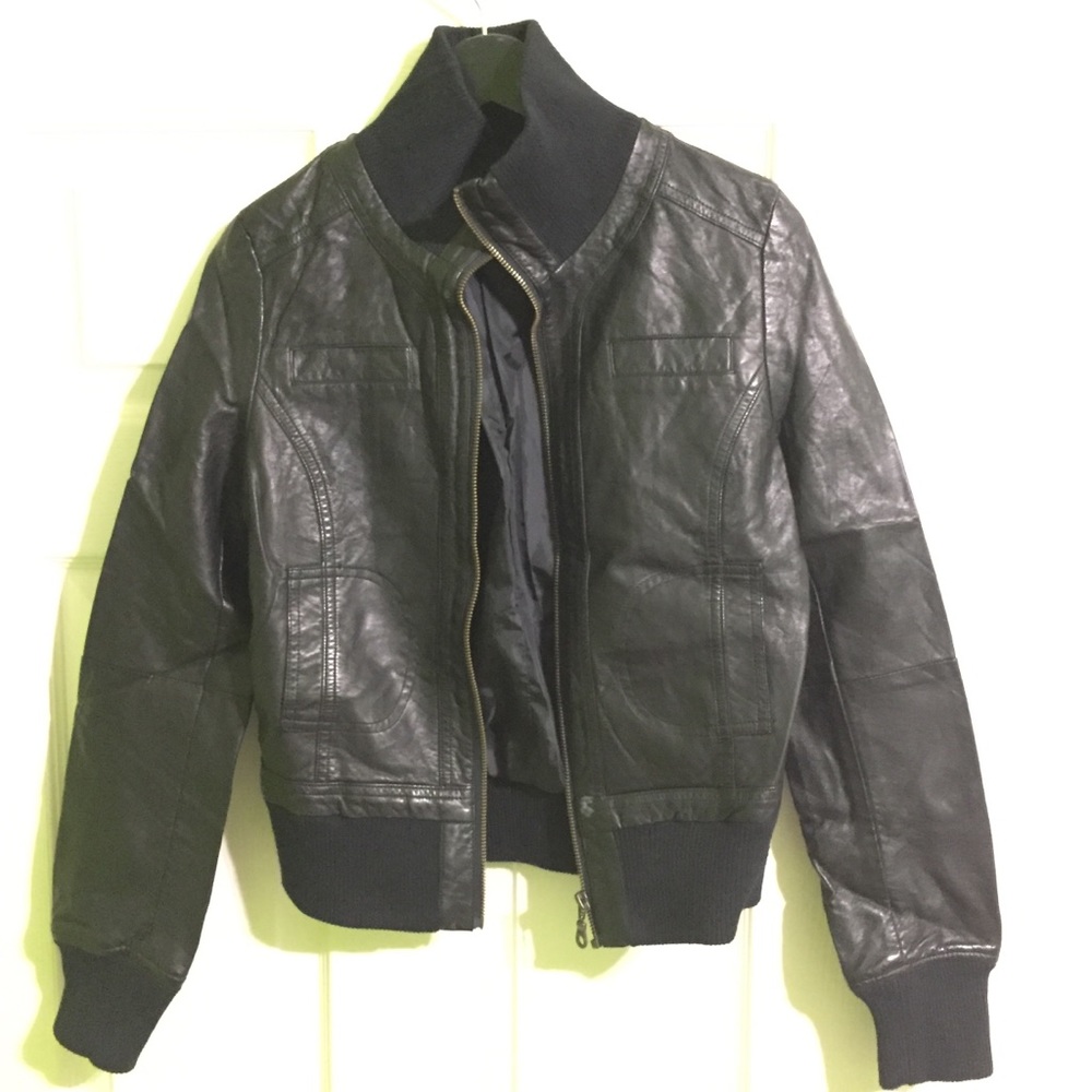 Black Faux leather bomber jacket